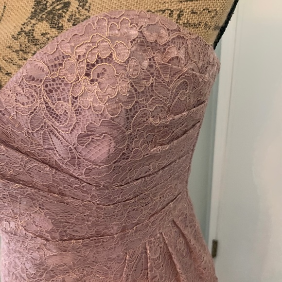 NWOT David's Bridal rose gold lace strapless dress ruched wedding prom mini 0 - Picture 6 of 13